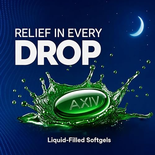AXIV Nighttime Cold & Flu Relief Softgels, Multi-Symptom Nighttime Relief for Headache, Fever, Sore Throat, Minor Aches and Pains, Sneezing, Runny Nose, and Cough 24 Count