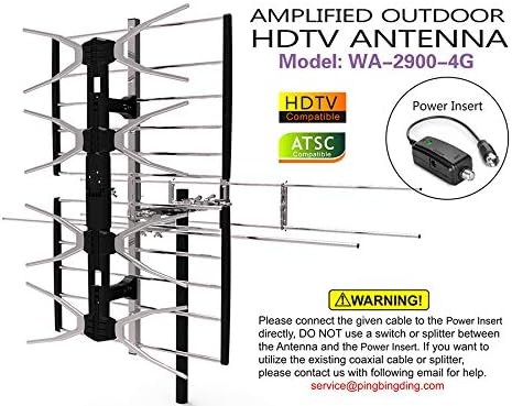 PBD Outdoor Digital HDTV Antenna with High Gain and Low Noise Amplifier, 40FT RG6 Coaxial Cable, 2 Way Splitter, 150 Miles Range, UHF and VHF