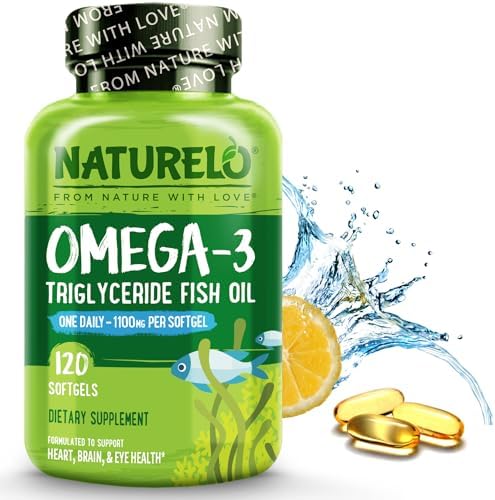 NATURELO Burpless Omega 3 Fish Oil Supplement, 1100mg, 60 Softgels | Triglyceride omega-3, omega 3 DHA EPA, liquid fish oil, 2 months supply