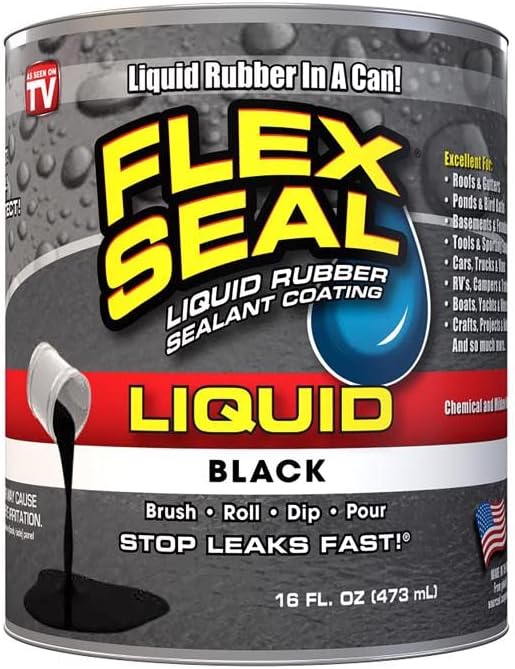 Flex Seal Liquid, 16 oz, Black, Liquid Rubber Coating Sealant, Waterproof, Flexible, Breathable, and UV Resistant, Roof Repair, Basements, RV, Campers