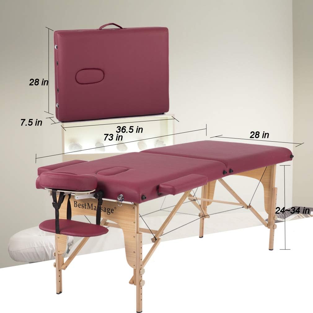 BestMassage Massage Bed Portable Massage Table 28 inch Wide Lash Bed Height Adjustable PU Leather 2 Folding with Oxford Bag for Spa Footmassage Facial CareSpa Tattoo