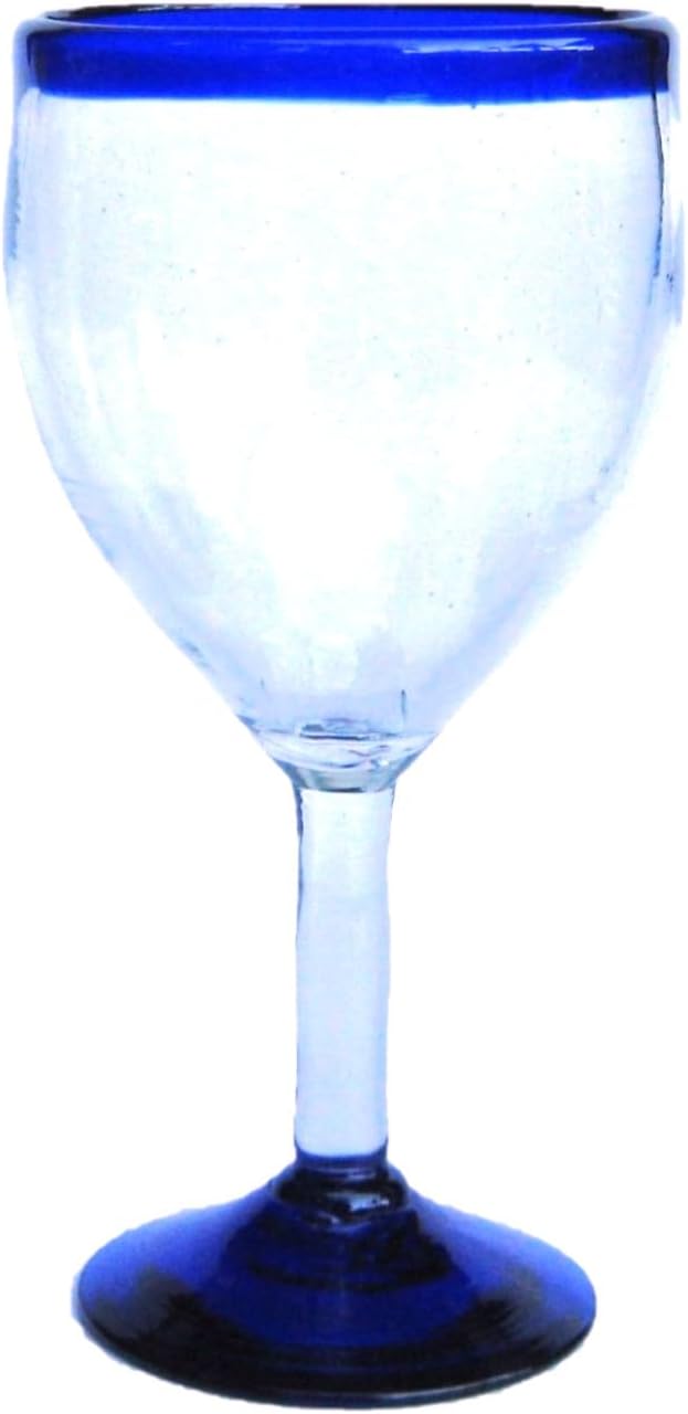 Cobalt Blue Rim 13 oz Wine Glasses (set of 6), Recycled Glass, Lead-free, Toxin-Free (13oz Wine)
