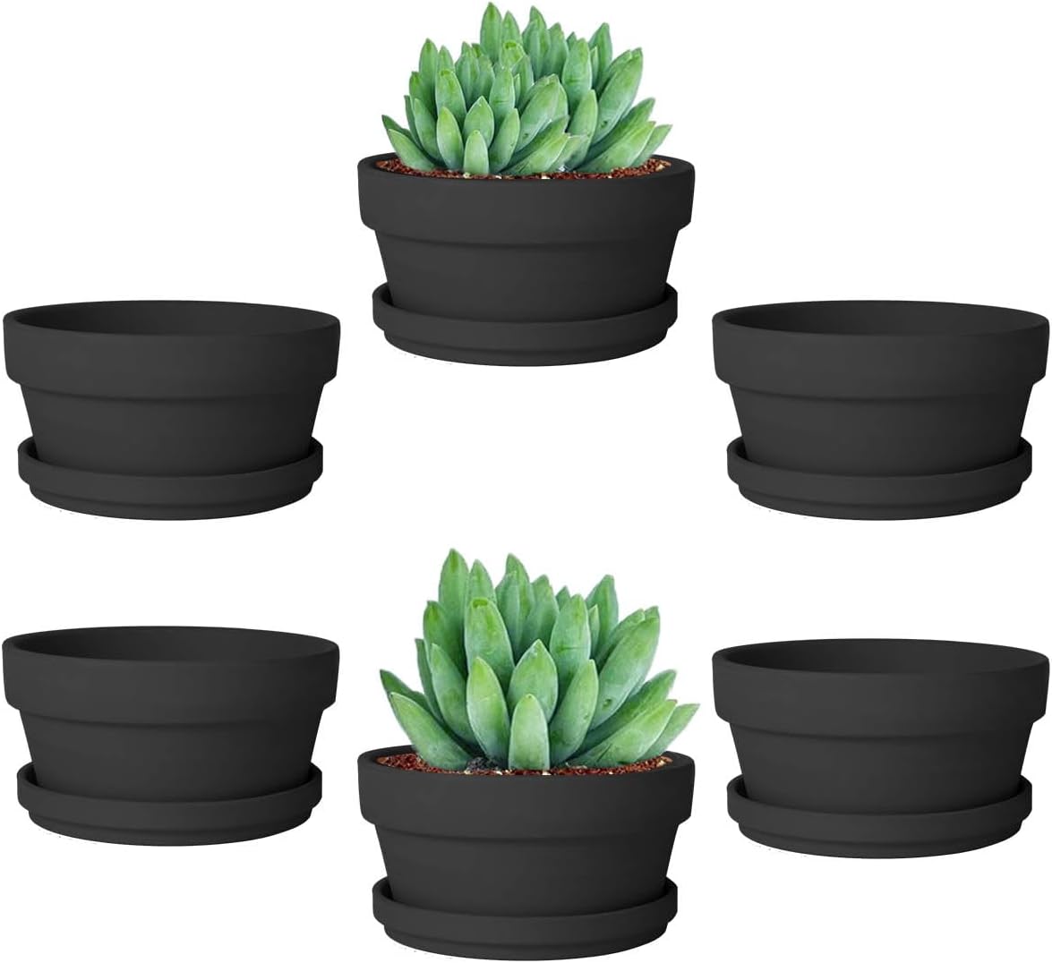 vensovo 3.7 Inch Terracotta Shallow Succulent Pots with Saucers, 6 Pack