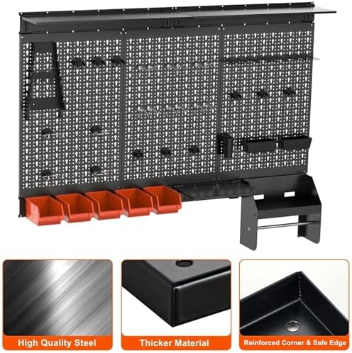 TORACK Pegboard Wall Organizer Kit 48x24 in, Garage Metal Tool Pegboard