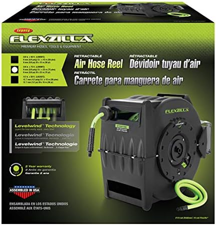 Flexzilla Levelwind Retractable Air Hose Reel, 3/8 in. x 75 ft., Heavy Duty, Lightweight, Hybrid, ZillaGreen - L8306FZ
