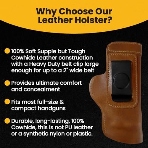 The Ultimate Leather IWB Holster - Fits S&W M&P Shield - Glock 17 19 22 23 32 33 44 / Springfield XD & XDS/Walther P99 & All Similar Handguns - Right Handed'-Black