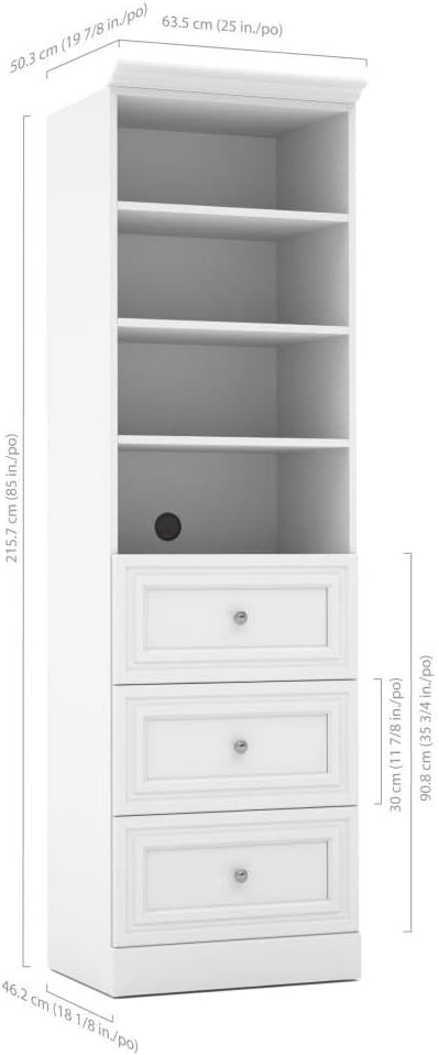 Bestar Versatile Closet Organizer with Drawers, 25-inch Platinum Gray Small Wardrobe with Storage and Shelves for Bedroom, Bathroom, Laundry Room