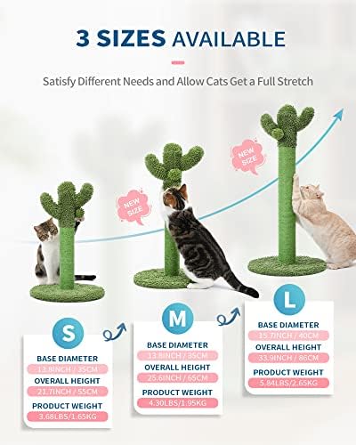 Made4Pets Cactus Cat Scratching Post for Small Indoor Cats & Kittens, 21.7"