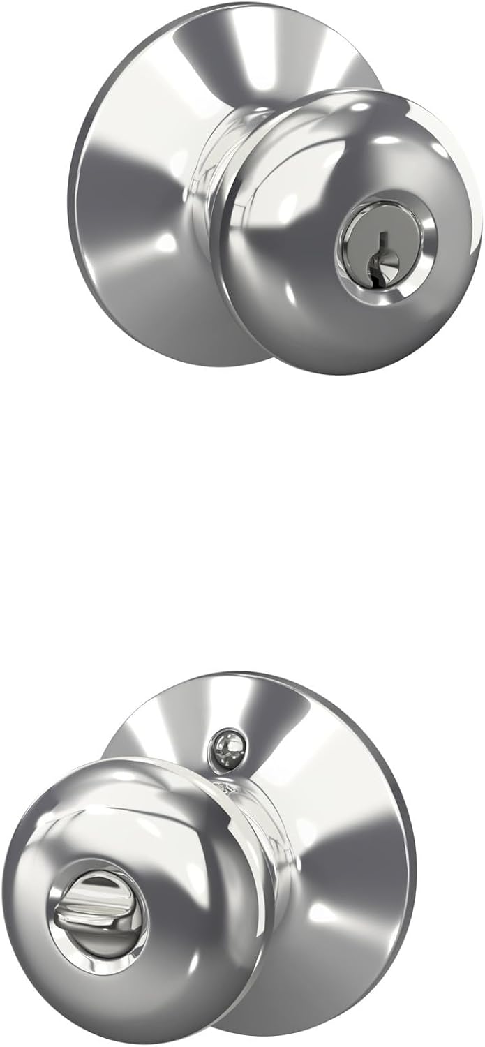 Schlage Plymouth Bed/Bath Privacy Door Knob with Lock, Satin Nickel | Interior bedroom or bathroom door knob with push button lock, Easy to install, Certified durability, Universal fit