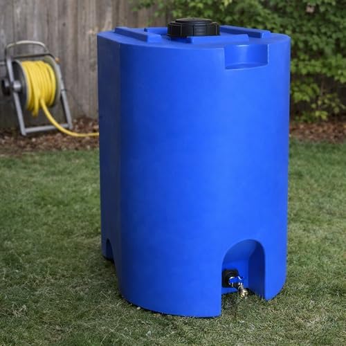 WaterPrepared 55 Gallon Unique Stackable Utility Water Tank, Blue | Emergency Water Storage Tank with Large Cap and Spigot for Easy Filling