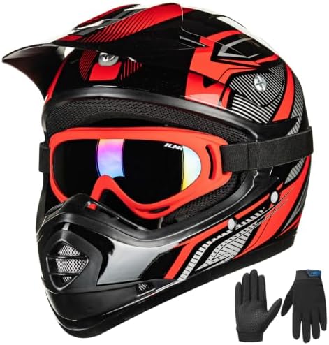 ILM Youth Kids ATV Motocross Helmet Goggles Sports Gloves Dirt Bike Motorcycle Off Road DOT Approved B07 (Youth-L, Matte Black)