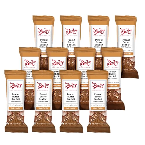 Bixby 12 Bars of Organic Milk Chocolate - Gluten Free Peanut Butter and Real Sea Salt - Non GMO Kosher Protein Snack with Clean Ingredients