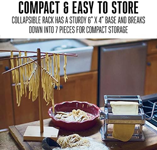 Weston Bamboo Pasta Drying Rack (53-0201), 10 Drying Arms, 16" Tall, 14" Wide, Stores Flat
