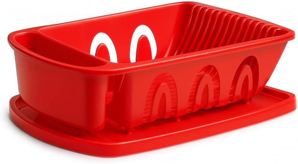 Tribello Sink Dish Drying Rack, Heavy Duty Hard Plastic Drying Rack, Dish Drainer for Kitchen Counter with Drainboard Set