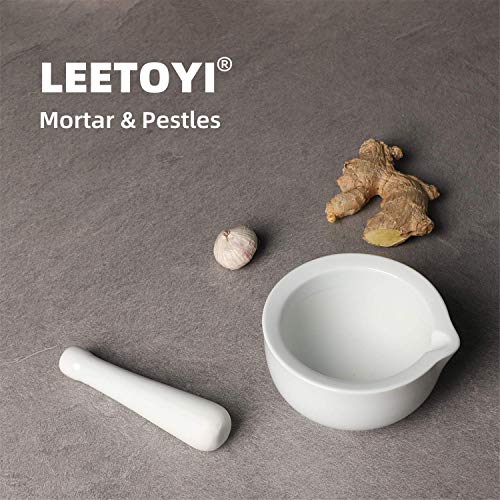 LEETOYI Small Ceramic Mortar Pestle Set, Herb Grinder Pill Crusher 3.3-inch