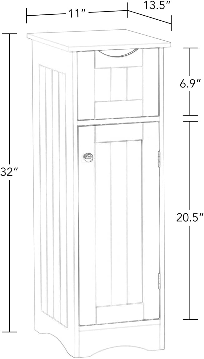 RiverRidge Ashland Slim Bathroom Storage Cabinet with Drawer, White | Inset Beadboard Panels, Narrow Medicine Cabinet, Linen Cabinet