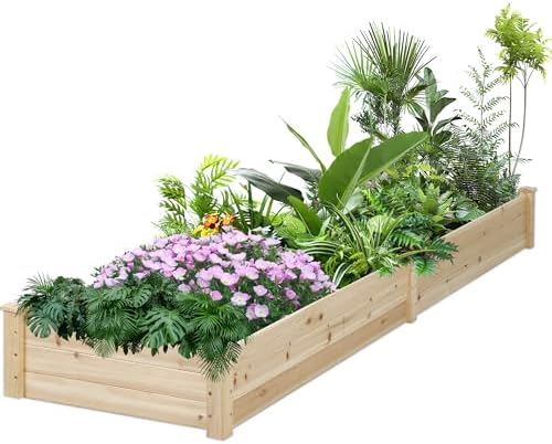 8 Feet Outdoor Wooden Raised Garden Bed, Elevated Planting Planter Box Kit for Vegetables Fruits Grow Yard Gardening, Natural