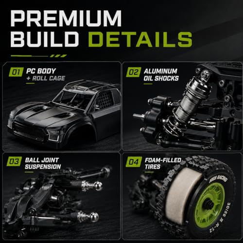 UDIRC 1203PRO 1/12 RC Short Course Truck, 50MPH 3S Brushless Fast RC Car with Gyro and Center Diff for Adults, 4WD All Terrain Desert Truck RTR