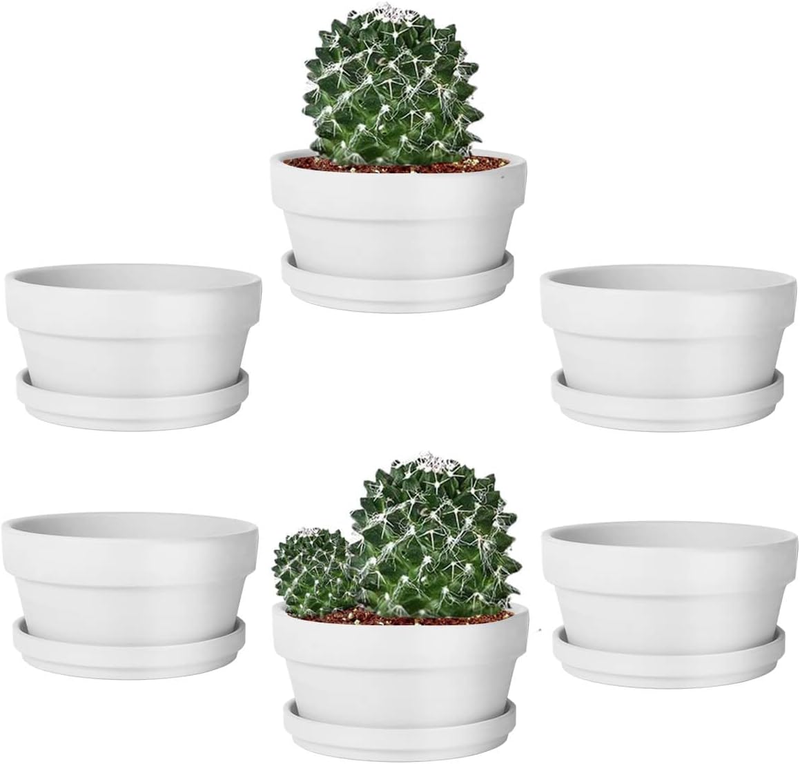 vensovo 3.7 Inch Terracotta Shallow Succulent Pots with Saucers, 6 Pack