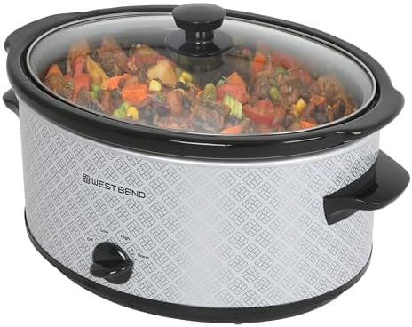 West Bend Slow Cooker 6-Quart Manual Crockery Style with Dishwasher Safe Oval Ceramic Crockpot and Glass Lid Two Temperature Settings Plus Keep Warm, 330-Watts, Black