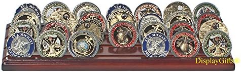 DisplayGifts Challenge Coin Display Stand 4 Row Wooden Holder Rack Case Holds 28 Coins Walnut Finish