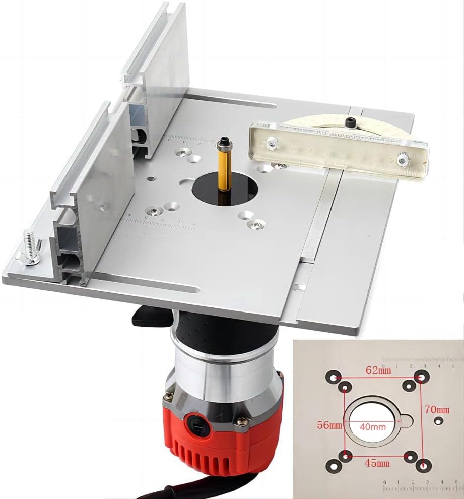 KETIPED Aluminium Router Table Insert Plate,Woodworking Benches Router Flip Plate W/Miter Gauge Guide Fence Sliding Brackets