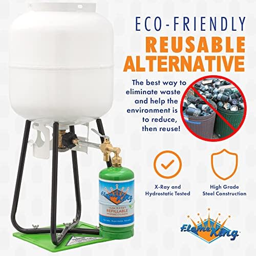 Flame King Refillable 1LB Empty Propane Cylinder Tank with Refill Kit and CGA600 Connection - Reusable, Safe and Legal Refill Option