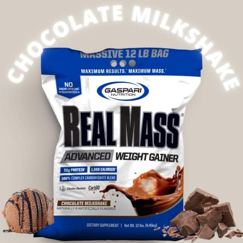 Gaspari Nutrition Real Mass: Advanced Weight Gainer, Protein and Complex Carb Blend, 50g Protein, 16g EAAs, Gluten-Free, 12 lbs (Vanilla Milkshake)