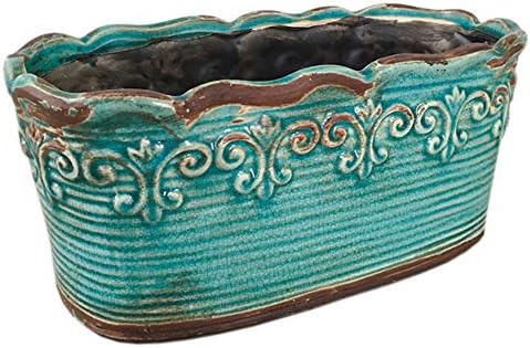 Blue Rectangular Ceramic Succulent Planter, 10 Inch, Indoor Use