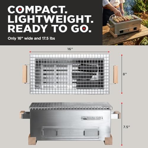 The Bincho Grill 16" Mini Yakitori Grill – Stainless Steel Mini Tabletop Charcoal BBQ with Charcoal Box