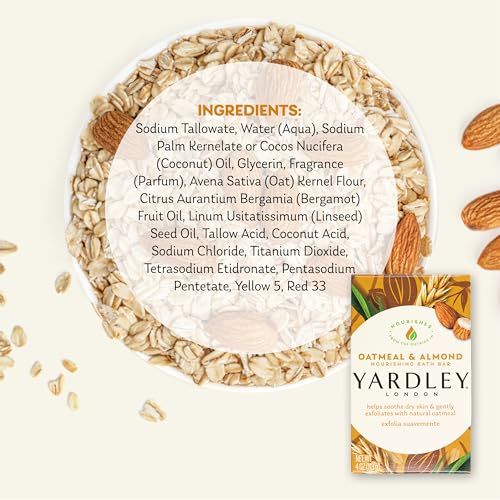 Yardley London Nourishing Bath Soap Bar Aloe & Avocado, Conditions Skin with Creamy Avocado & Olive Extracts, 4.0 oz Bath Bar, 1 Soap Bar