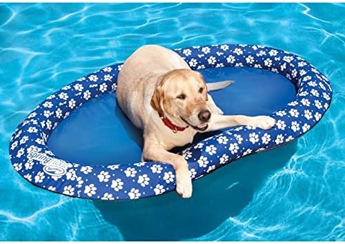 SwimWays Paddle Paws Spring Float Dog Raft, Small (0-65 lbs.) | Fast Inflation for Fast Use During Travel, Durable Scratch-Resistant Design for Use with Dogs, Includes Carrying Case