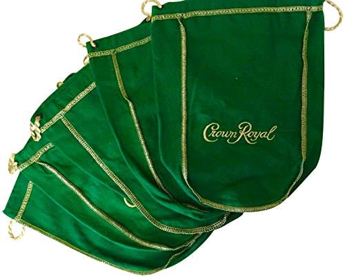 Pack of 5 Green Crown Royal Bags w/Gold Drawstrings from 1 Liter Bottles (9 inch x 5.5 inch) for Gift Bags