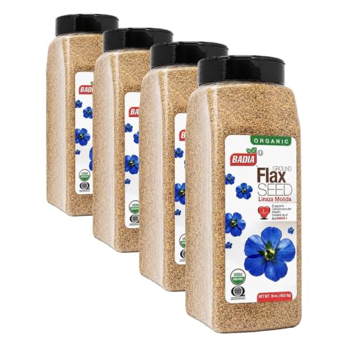 Badia Organic Ground Flax Seed, 16 oz – Fiber & Omega-3 Non-GMO Superfood | Organic ground flax seed with naturally occurring fiber and omega-3, ideal for smoothies, baking, oatmeal, yogurt, & recipes