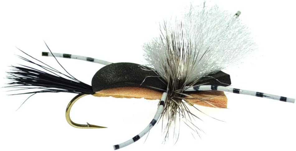 The Fly Fishing Place Hippie Stomper Black Tan Foam Body Trout Bass Dry Fly Fishing Flies - Set of 4 Hook Size 10