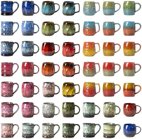 18oz Unique Kiln-Change Ceramic Coffee Mug, Handcrafted Hammered Texture Ceramic Mug with Ergonomic Handle, Microwave & Dishwasher Safe