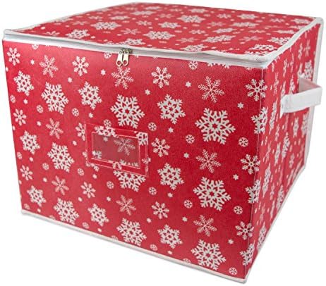 DII Christmas Storage Containers Collection Zippered with Dividers, Ornament; Large, 16x16x13, Snowflakes