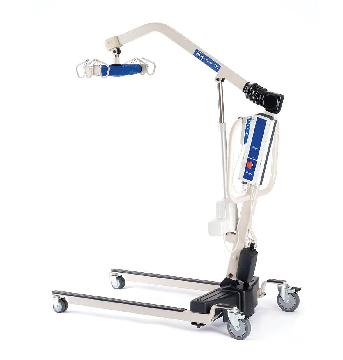 Invacare Reliant 450 Battery-Powered Patient Lift with Low-Base | 450 lb Capacity Power Lift | Includes 2 Batteries, Wall Charger, and Padded 6-Point Swivel Bar | Floor-to-High Bed Transfer
