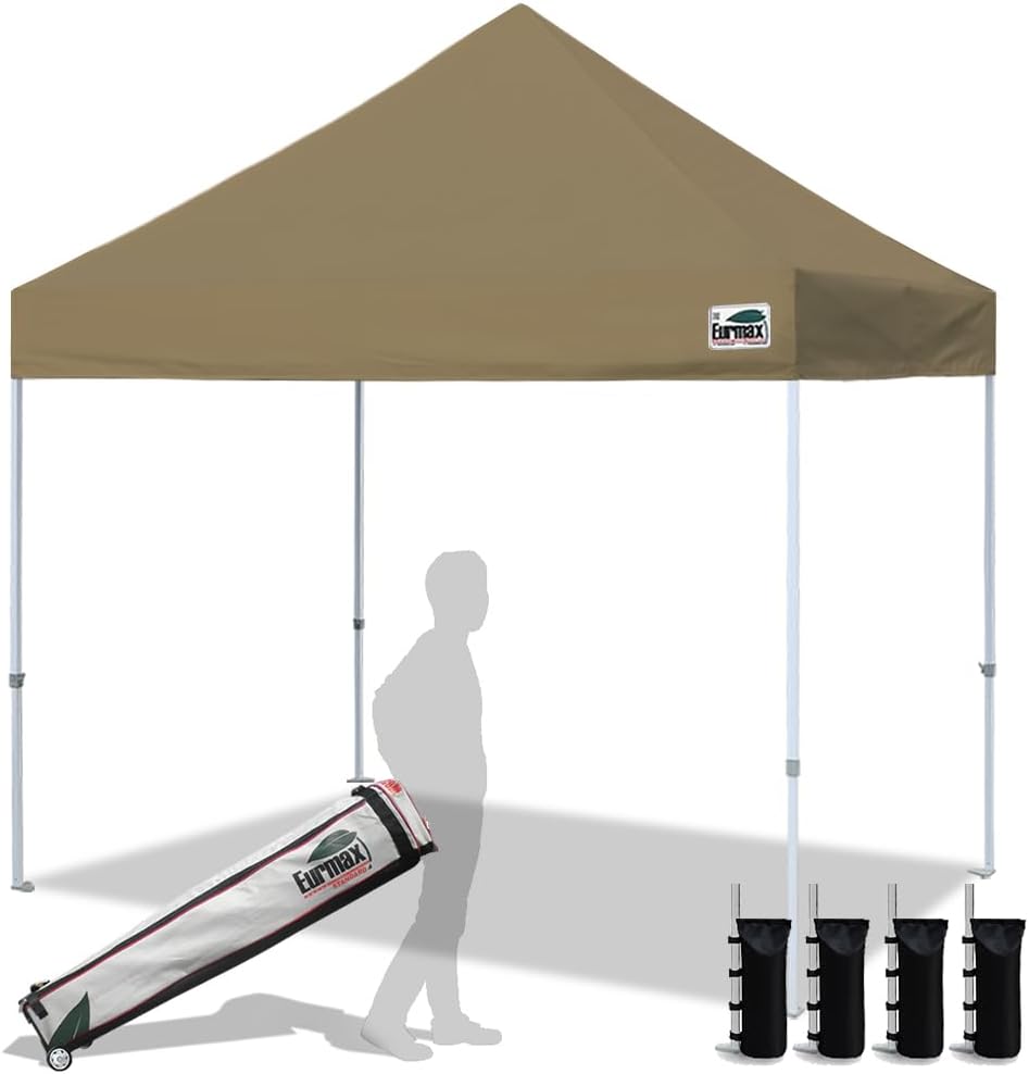 Eurmax USA 10x10ft Pop Up Canopy,Commercial Instant Tent for Outdoor Events,Patented No-Tip Rolling Storage Bag with 4 Sandbags,UV & Water Resistant,Heavy Duty Portable Shelter Gazebo,Black