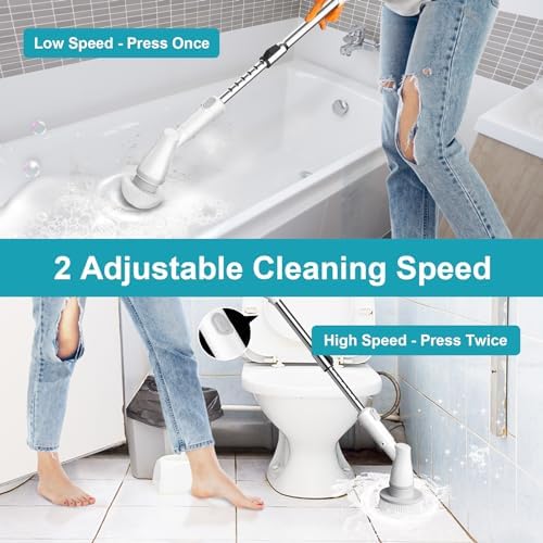 Ultrean Spin Brush, Cordless Electric Spin Scrubber with 4 Replaceable Brush Heads Adjustable Extension Handle