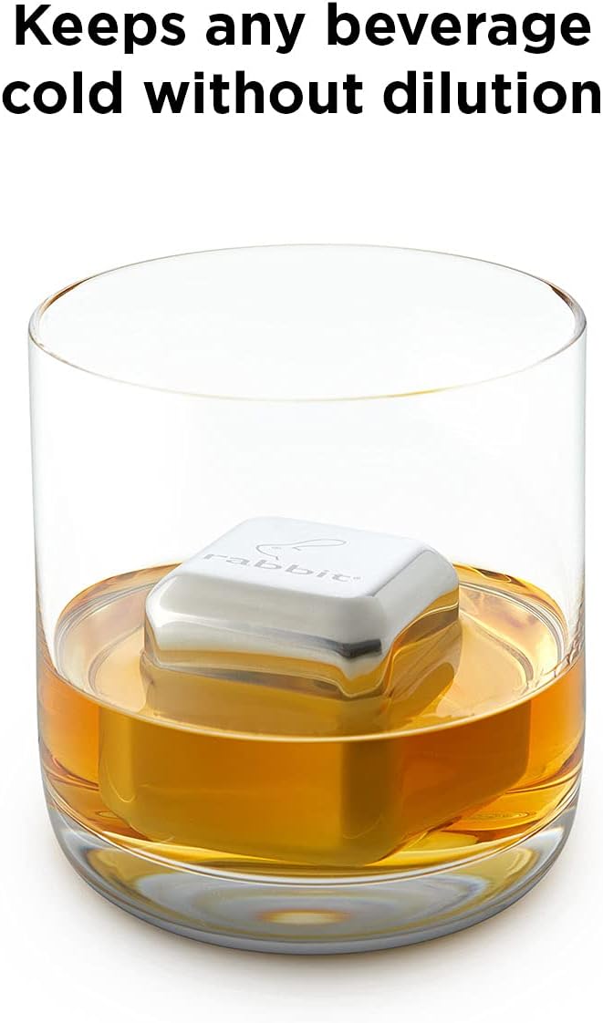 Rabbit Jumbo Chilling Stones - Premium Stainless Steel Whiskey Rocks for Chilling Fine Spirits and Beverages, Reusable Drink Cooling Stones with Storage Case | Large Reusable Stainless Steel Chillers for Whiskey, Bourbon, Scotch, Cocktails & Wine, Home B…