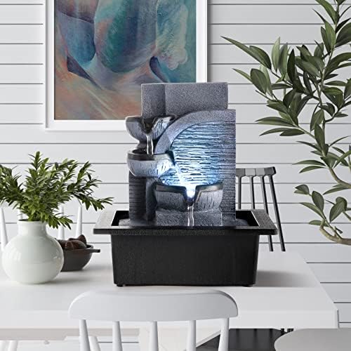 WICHEMI Indoor Water Fountain Tabletop Fountain Stacked Rock with LED Light | Relaxing Water Feature, Meditation Fountain, Soothing Sound, Stress Relief, For Home Office Bedroom Decor, 7.8"x7.8"x7.9"