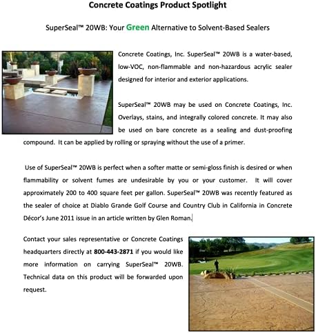 CC Concrete Coatings SuperSeal 20WB | Satin Finish | 1 Gallon | Water-Based Acrylic Concrete Sealer, Quick Drying, Non-Yellowing, Safe & Easy to Use