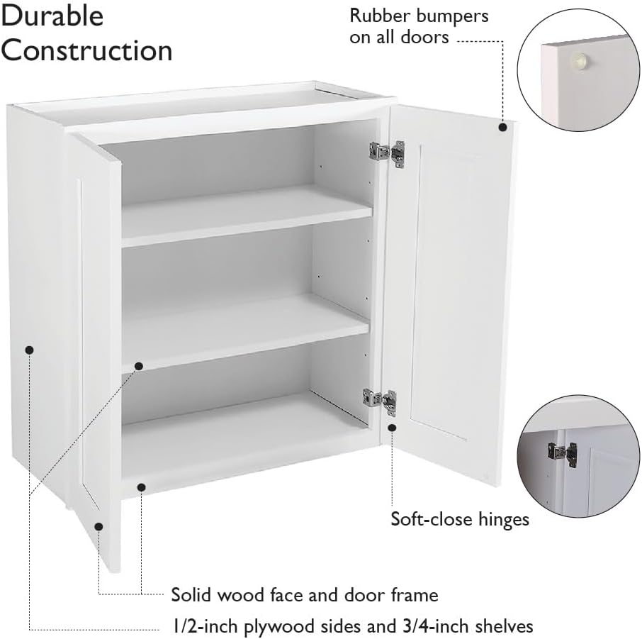 Design House Brookings Kitchen Wall Cabinet, 12", White | Adjustable Shelves, Adjustable Hinges, Wall Mount, Contemporary/Modern, Wood, Kitchen, 561530