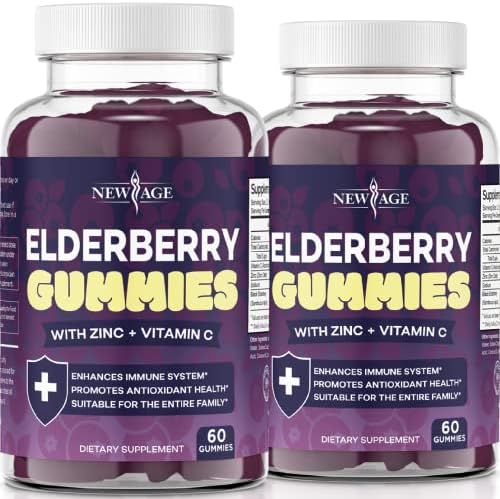 NEW AGE (2-Pack) Premium Elderberry Gummies for Adults Kids with Vitamin C, Zinc
