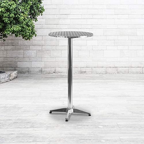 Flash Furniture 23.25" Round Aluminum Indoor/Outdoor Bar Height Table with Flip-Up Top, Heavy-Duty Aluminum Flip-Up Top Cocktail Table, Silver