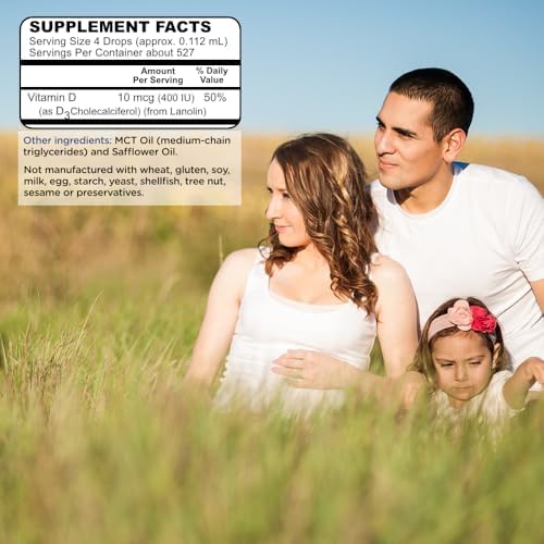 Kids Vitamin D Drops - 2 oz Liquid D3 | Pure Vit D3 Supplement - Supports Immune System & Bone Health - For Toddlers, Children