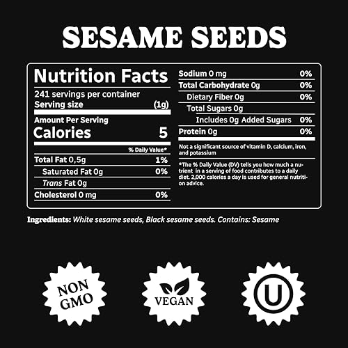 Bakers Club 8.5oz Mixed Black and White Sesame Seeds - Tuxedo blend for Sushi, Tuna, Stir Fry, Bread, Poke Bowls - Kosher, Gluten Free