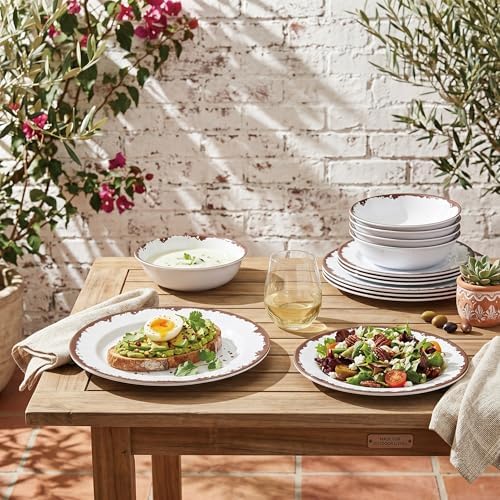 Rustic Melamine Dinnerware Set,12-Piece Plates and Bowls Sets,Yinshine Unbreakable Melamine Dish Set,Lightweight,Service for 4,Dishwasher Safe,Green