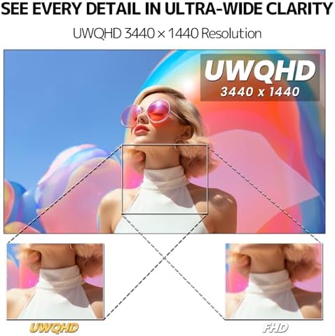 CRUA 34 Inch 21:9 UWQHD 100Hz IPS Ultrawide Curved Monitor, Speakers, White | 120% sRGB, 92% DCI-P3, 1.07B Colors, FreeSync, Blue Light, 3800R, HDMI 2.0, DP 1.4, 100x100 Mount, Office, Editing, Design PC